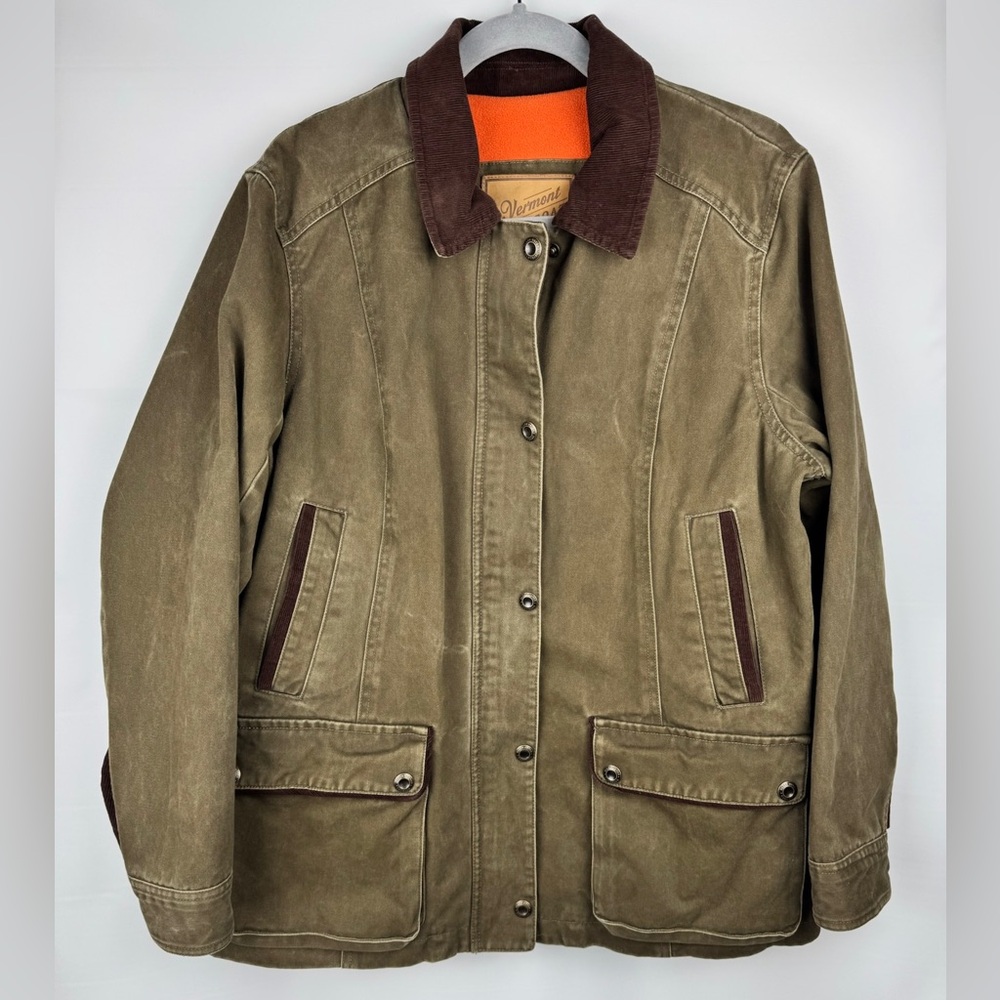The Vermont Barn Coat Unisex Olive Field Chore Jacket Corduroy Trim Fleece Lined